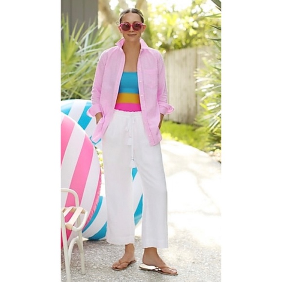 NWT J.Crew Blue Drawstring Linen Pants - Picture 2 of 5